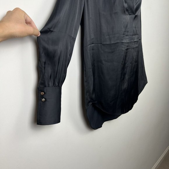 Witchery Modern Cuff Blouse Top Long Sleeve Black Satin Office Work Lux Size S 8 - Picture 7 of 13